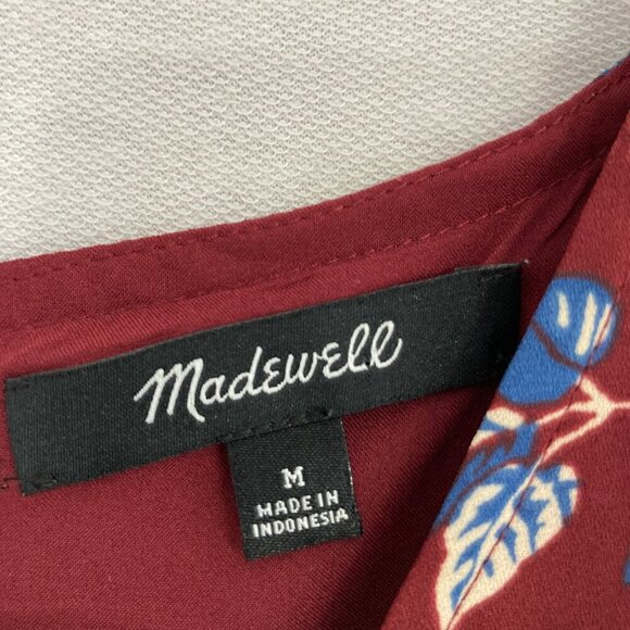 Madewell Burgundy Floral V Neck Button Back Long Sleeve Feminine Dress Medium - Picture 2 of 13